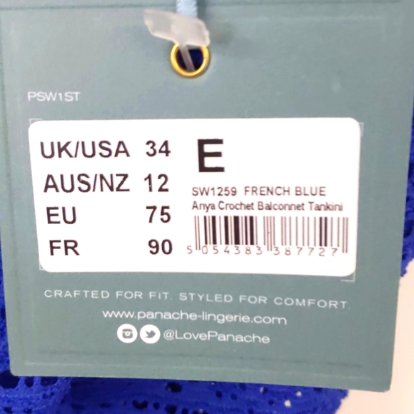 Panache Anya Crochet Balconnet Tankini Top. French Blue. Multiple Sizes. - Picture 5 of 9